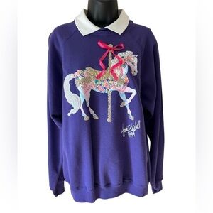 Vintage Hanes Purple Collared Hand-Painted Horse Pullover Sweatshirt Womens Sz L